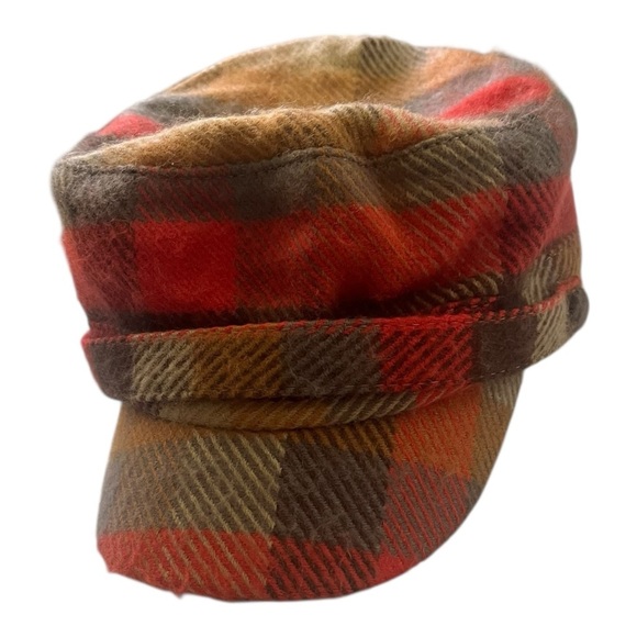 Papillon vintage plaid baker boy hat one size multicolor bow detailed buttons - Picture 2 of 14
